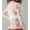 imageIWOLLENCE Womens Long Sleeve Mock Neck Lace Tops Sexy Floral Western See Through Blouse Sheer Mesh Shirts Party ClubwearAwhite Floral