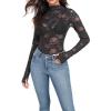 imageIWOLLENCE Womens Long Sleeve Mock Neck Lace Tops Sexy Floral Western See Through Blouse Sheer Mesh Shirts Party ClubwearBblack Pentas