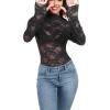 imageIWOLLENCE Womens Long Sleeve Mock Neck Lace Tops Sexy Floral Western See Through Blouse Sheer Mesh Shirts Party ClubwearBblack Pentas