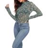 imageIWOLLENCE Womens Long Sleeve Mock Neck Lace Tops Sexy Floral Western See Through Blouse Sheer Mesh Shirts Party ClubwearGgreen White Dahlia
