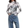 imageIWOLLENCE Womens Long Sleeve Mock Neck Lace Tops Sexy Floral Western See Through Blouse Sheer Mesh Shirts Party ClubwearLacewhite Black Rosa