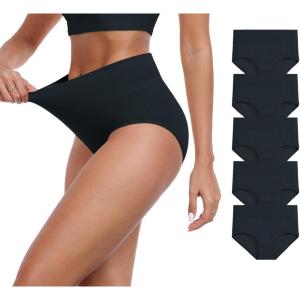 imageIWOLLENCE Womens Cotton Postpartum Underwear High Waisted Full Coverage Panties Plus Size ampamp RegularBlack5pack