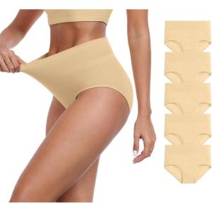 imageIWOLLENCE Womens Cotton Postpartum Underwear High Waisted Full Coverage Panties Plus Size ampamp RegularNude5pack