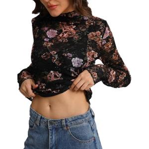 imageIWOLLENCE Womens Long Sleeve Mock Neck Lace Tops Sexy Floral Western See Through Blouse Sheer Mesh Shirts Party ClubwearFblack Dahlia