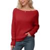 imageIWOLLENCE Off The Shoulder Sweaters for Women Waffle Knit Batwing Long Sleeve Loose Pullover Sweater14 Red