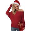 imageIWOLLENCE Off The Shoulder Sweaters for Women Waffle Knit Batwing Long Sleeve Loose Pullover Sweater14 Red