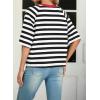imageIWOLLENCE Womens Loose Casual Summer Striped Tops Crewneck 12 Short Sleeve Color Block Tee Oversized Cropped ShirtsStripe Black White