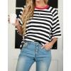 imageIWOLLENCE Womens Loose Casual Summer Striped Tops Crewneck 12 Short Sleeve Color Block Tee Oversized Cropped ShirtsStripe Black White