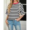imageIWOLLENCE Womens Loose Casual Summer Striped Tops Crewneck 12 Short Sleeve Color Block Tee Oversized Cropped ShirtsStripe Black White