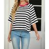 imageIWOLLENCE Womens Loose Casual Summer Striped Tops Crewneck 12 Short Sleeve Color Block Tee Oversized Cropped ShirtsStripe Black White
