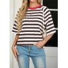 imageIWOLLENCE Womens Loose Casual Summer Striped Tops Crewneck 12 Short Sleeve Color Block Tee Oversized Cropped ShirtsStripe Coffee White