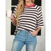 imageIWOLLENCE Womens Loose Casual Summer Striped Tops Crewneck 12 Short Sleeve Color Block Tee Oversized Cropped ShirtsStripe Coffee White