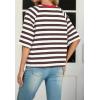 imageIWOLLENCE Womens Loose Casual Summer Striped Tops Crewneck 12 Short Sleeve Color Block Tee Oversized Cropped ShirtsStripe Coffee White