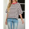 imageIWOLLENCE Womens Loose Casual Summer Striped Tops Crewneck 12 Short Sleeve Color Block Tee Oversized Cropped ShirtsStripe Coffee White