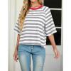 imageIWOLLENCE Womens Loose Casual Summer Striped Tops Crewneck 12 Short Sleeve Color Block Tee Oversized Cropped ShirtsStripe Grey White