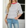 imageIWOLLENCE Womens Loose Casual Summer Striped Tops Crewneck 12 Short Sleeve Color Block Tee Oversized Cropped ShirtsStripe Grey White