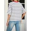 imageIWOLLENCE Womens Loose Casual Summer Striped Tops Crewneck 12 Short Sleeve Color Block Tee Oversized Cropped ShirtsStripe Grey White