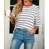 imageIWOLLENCE Womens Loose Casual Summer Striped Tops Crewneck 12 Short Sleeve Color Block Tee Oversized Cropped ShirtsStripe Grey White