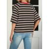 imageIWOLLENCE Womens Loose Casual Summer Striped Tops Crewneck 12 Short Sleeve Color Block Tee Oversized Cropped ShirtsStripe Khaki Black