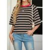 imageIWOLLENCE Womens Loose Casual Summer Striped Tops Crewneck 12 Short Sleeve Color Block Tee Oversized Cropped ShirtsStripe Khaki Black