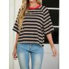 imageIWOLLENCE Womens Loose Casual Summer Striped Tops Crewneck 12 Short Sleeve Color Block Tee Oversized Cropped ShirtsStripe Khaki Black