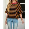 imageIWOLLENCE Womens Loose Casual Summer Striped Tops Crewneck 12 Short Sleeve Color Block Tee Oversized Cropped ShirtsStripe Navy Brown