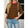 imageIWOLLENCE Womens Loose Casual Summer Striped Tops Crewneck 12 Short Sleeve Color Block Tee Oversized Cropped ShirtsStripe Navy Brown