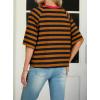 imageIWOLLENCE Womens Loose Casual Summer Striped Tops Crewneck 12 Short Sleeve Color Block Tee Oversized Cropped ShirtsStripe Navy Brown