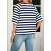imageIWOLLENCE Womens Loose Casual Summer Striped Tops Crewneck 12 Short Sleeve Color Block Tee Oversized Cropped ShirtsStripe Navy White