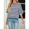 imageIWOLLENCE Womens Loose Casual Summer Striped Tops Crewneck 12 Short Sleeve Color Block Tee Oversized Cropped ShirtsStripe Navy White
