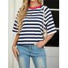 imageIWOLLENCE Womens Loose Casual Summer Striped Tops Crewneck 12 Short Sleeve Color Block Tee Oversized Cropped ShirtsStripe Navy White