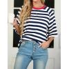 imageIWOLLENCE Womens Loose Casual Summer Striped Tops Crewneck 12 Short Sleeve Color Block Tee Oversized Cropped ShirtsStripe Navy White