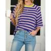 imageIWOLLENCE Womens Loose Casual Summer Striped Tops Crewneck 12 Short Sleeve Color Block Tee Oversized Cropped ShirtsStripe Pink Royal Blue