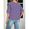 imageIWOLLENCE Womens Loose Casual Summer Striped Tops Crewneck 12 Short Sleeve Color Block Tee Oversized Cropped ShirtsStripe Pink Royal Blue