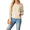 imageIWOLLENCE Womens Loose Long Batwing Sleeve Shirt Tops Knitted Off The Shoulder Lightweight Fall BlousesC Apricot