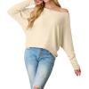 imageIWOLLENCE Womens Loose Long Batwing Sleeve Shirt Tops Knitted Off The Shoulder Lightweight Fall BlousesC Apricot