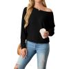 imageIWOLLENCE Womens Loose Long Batwing Sleeve Shirt Tops Knitted Off The Shoulder Lightweight Fall BlousesC Black