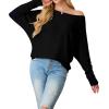 imageIWOLLENCE Womens Loose Long Batwing Sleeve Shirt Tops Knitted Off The Shoulder Lightweight Fall BlousesC Black