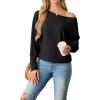 imageIWOLLENCE Womens Loose Long Batwing Sleeve Shirt Tops Knitted Off The Shoulder Lightweight Fall BlousesC Jet Black