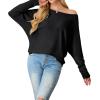 imageIWOLLENCE Womens Loose Long Batwing Sleeve Shirt Tops Knitted Off The Shoulder Lightweight Fall BlousesC Jet Black
