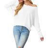 imageIWOLLENCE Womens Loose Long Batwing Sleeve Shirt Tops Knitted Off The Shoulder Lightweight Fall BlousesC White