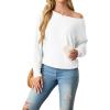 imageIWOLLENCE Womens Loose Long Batwing Sleeve Shirt Tops Knitted Off The Shoulder Lightweight Fall BlousesC White