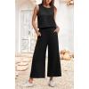 imageIWOLLENCE Womens Summer 2 Piece Outfits Set Round neck Sleeveless Tank Crop Top Wide Leg pants Set Pockets JumpsuitsA Black