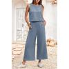 imageIWOLLENCE Womens Summer 2 Piece Outfits Set Round neck Sleeveless Tank Crop Top Wide Leg pants Set Pockets JumpsuitsA Blue Gray
