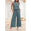 imageIWOLLENCE Womens Summer 2 Piece Outfits Set Round neck Sleeveless Tank Crop Top Wide Leg pants Set Pockets JumpsuitsA Blue Green