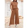 imageIWOLLENCE Womens Summer 2 Piece Outfits Set Round neck Sleeveless Tank Crop Top Wide Leg pants Set Pockets JumpsuitsA Brown