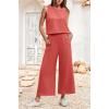 imageIWOLLENCE Womens Summer 2 Piece Outfits Set Round neck Sleeveless Tank Crop Top Wide Leg pants Set Pockets JumpsuitsA Coral Red