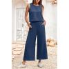 imageIWOLLENCE Womens Summer 2 Piece Outfits Set Round neck Sleeveless Tank Crop Top Wide Leg pants Set Pockets JumpsuitsA Dark Blue