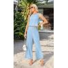 imageIWOLLENCE Womens Summer 2 Piece Outfits Set Round neck Sleeveless Tank Crop Top Wide Leg pants Set Pockets JumpsuitsA Light Blue