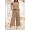 imageIWOLLENCE Womens Summer 2 Piece Outfits Set Round neck Sleeveless Tank Crop Top Wide Leg pants Set Pockets JumpsuitsA Light Khaki